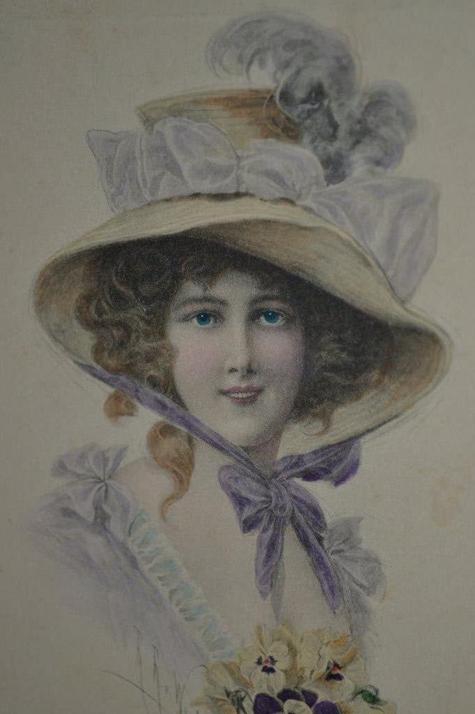 frankrijk 1921 vrouw met hoed veren boeketje viooltjes, Ophalen of Verzenden, 1920 tot 1940, Gelopen, Sterren en Beroemdheden