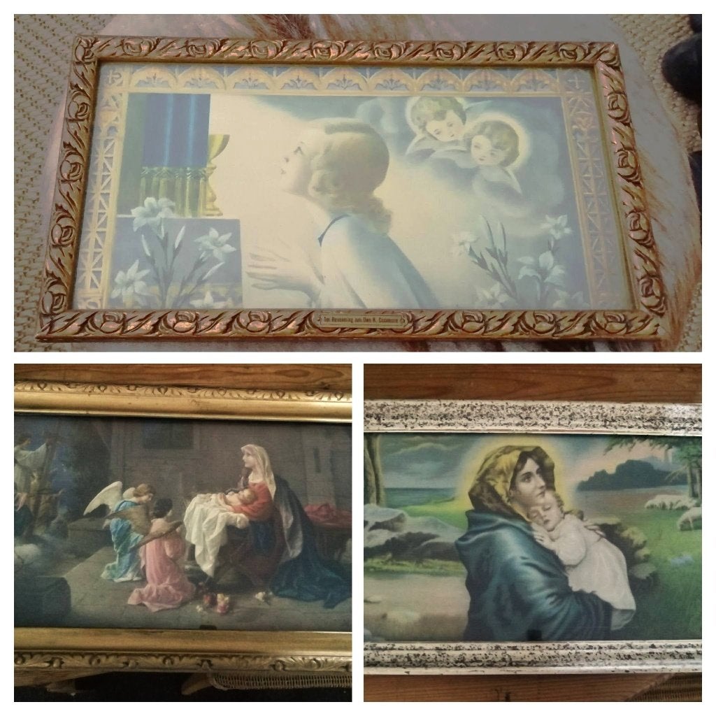 Religie afbeeldingen prent Maria Jezus Schaap Engel Devotie, Antiek en Kunst, Ophalen of Verzenden