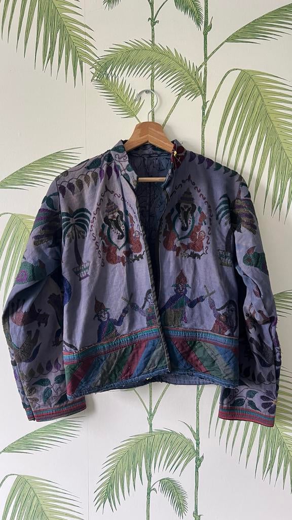 Indiaas Kantha Borduur Bohemian Jasje Denim Indigo XS, Blauw, Ophalen of Verzenden, Zo goed als nieuw, Jasje