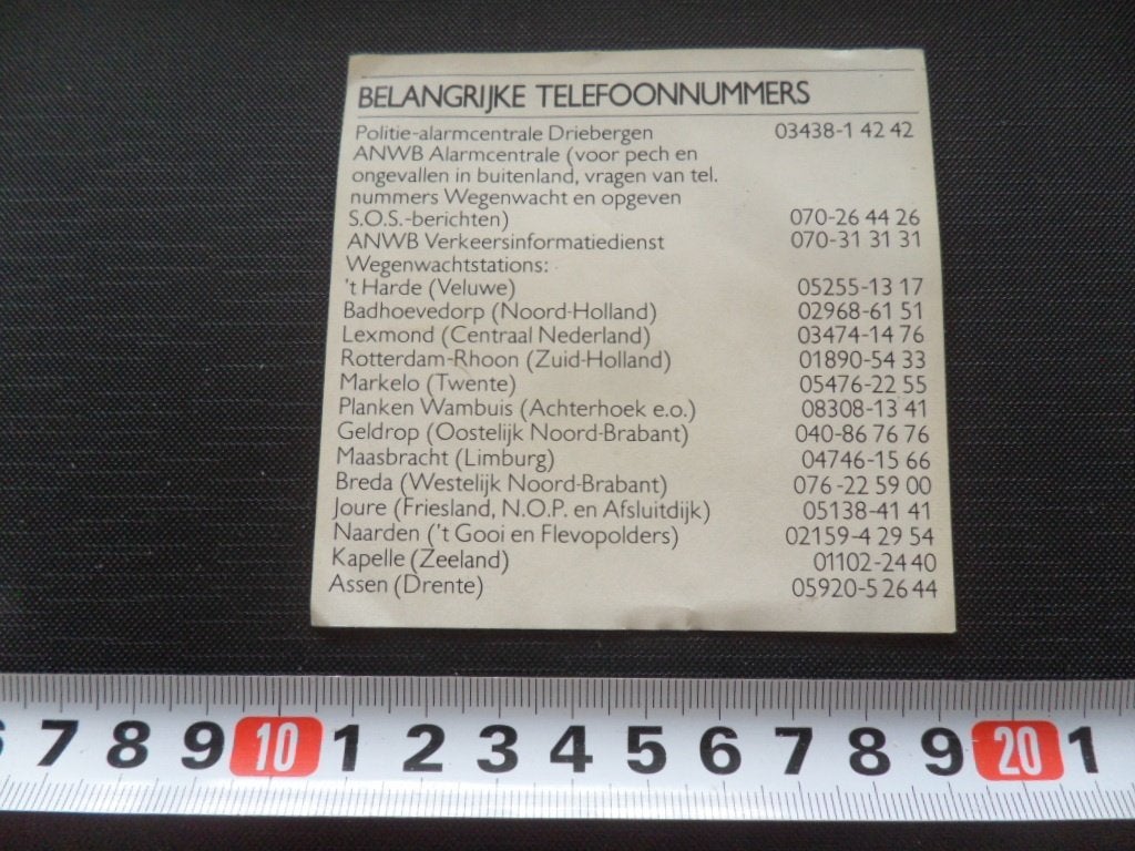 sticker Belangrijke telefoonnummers ANWB / Politie, Ophalen, Zo goed als nieuw