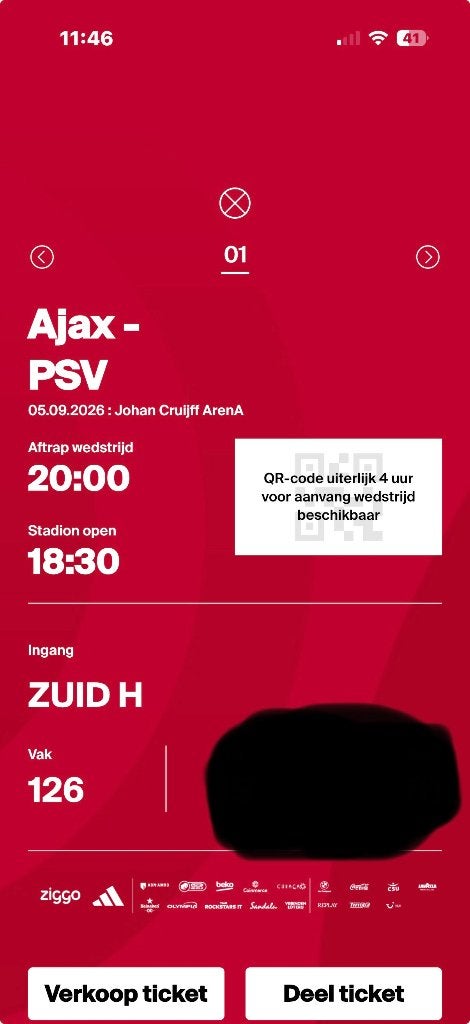 Ajax - Psv Fside, Tickets en Kaartjes, Eén persoon, Februari