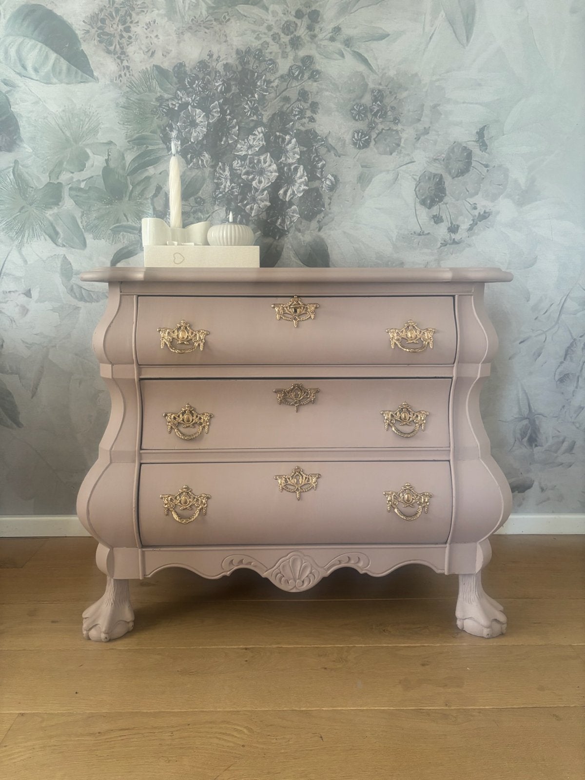 Oudroze Buikkast Handgerestyled, Gebruikt, 3 of 4 laden, Minder dan 100 cm, 25 tot 50 cm