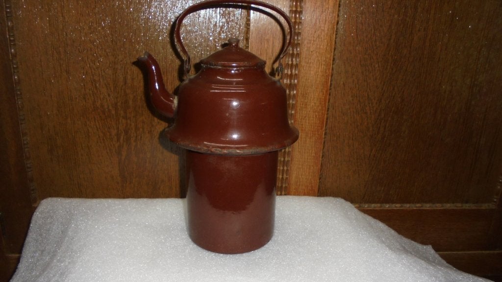 bruin emaille zakketel, doorsnee 12H25cm, Ophalen of Verzenden