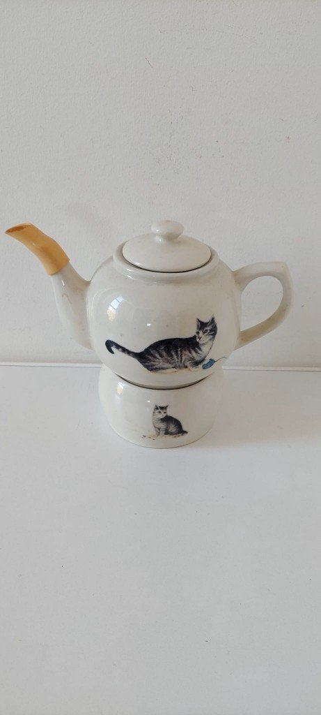 Vintage  theepot koffie pot met theelicht Katten Poezen, Eu, Overige merken, Eu, Keramiek