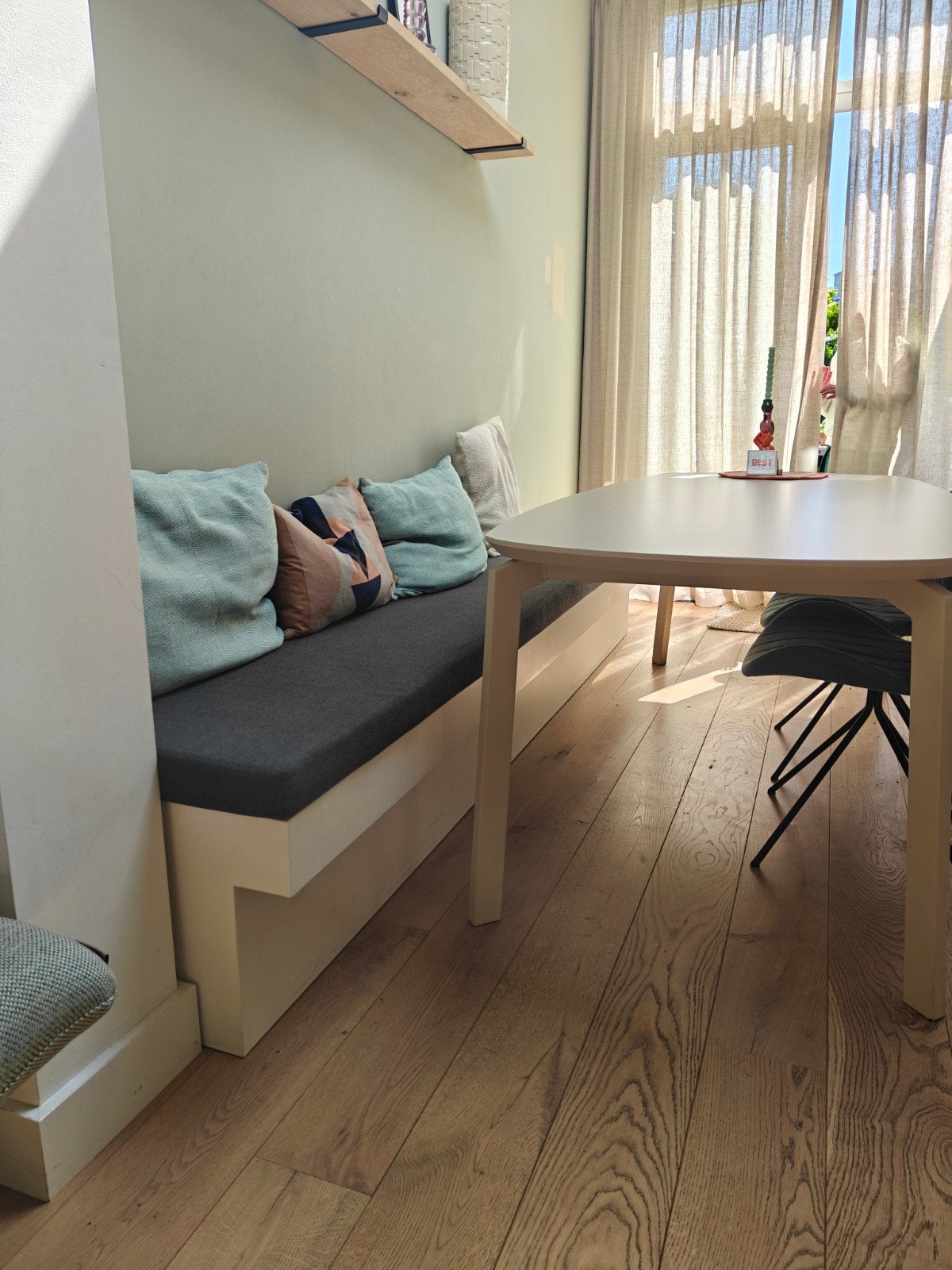 Grote eettafelbank 300 cm lang, Ophalen, Gebruikt, Wit, Vijf, Zes of meer stoelen