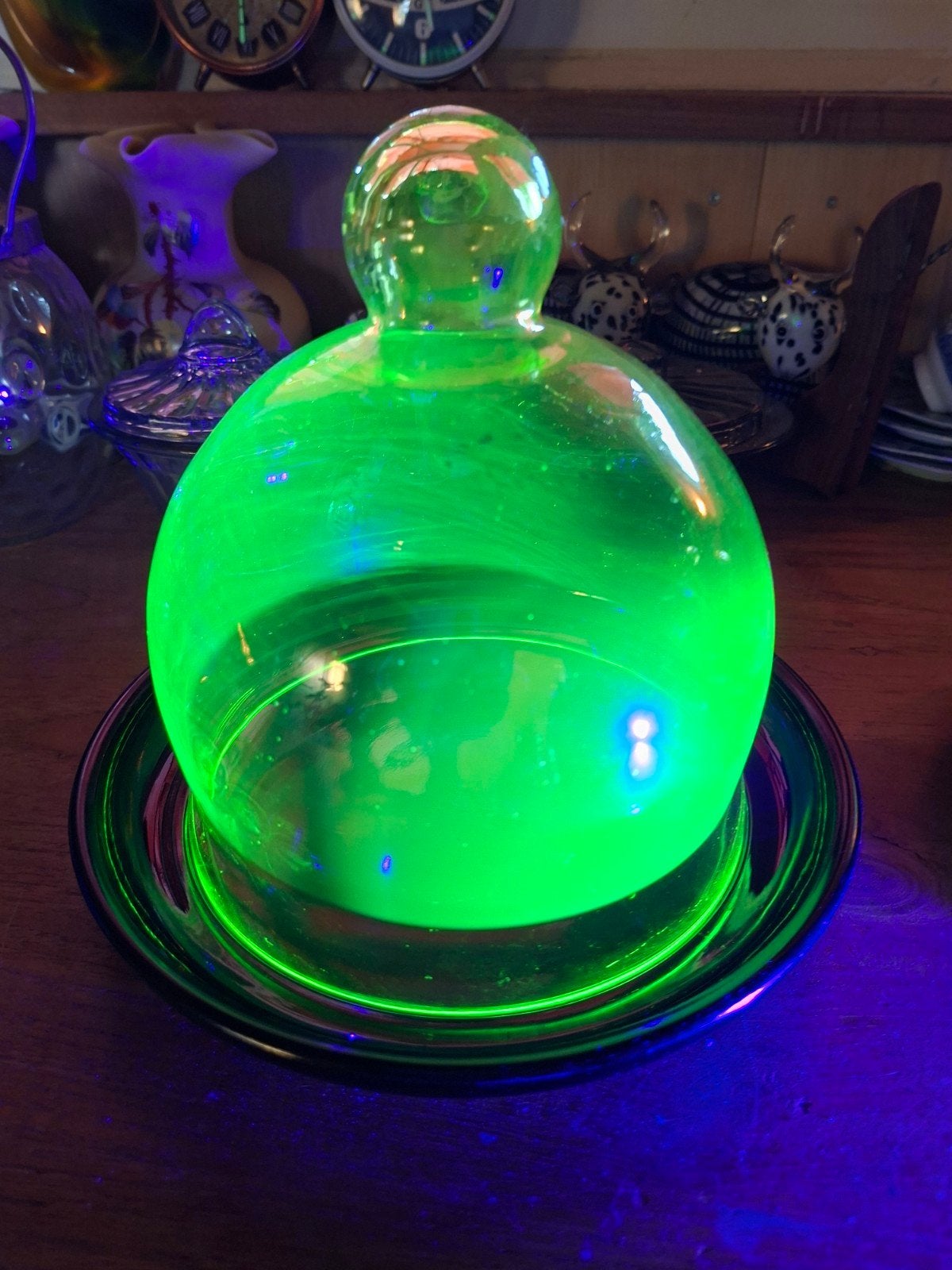 Antieke Leerdamse Uranium Kaasstolp, Antiek en Kunst, Antiek | Glas en Kristal, Ophalen of Verzenden