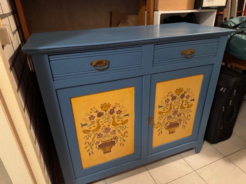 Leuk vintage blauw Kastje dressoir commode, Ophalen