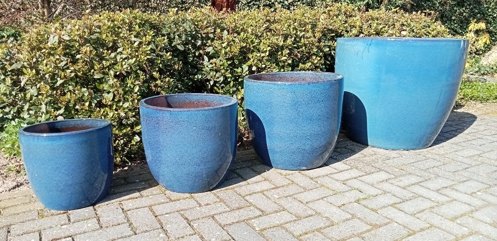 Zeer grote geglazuurde fil potten in twee kleuren nieuw., Ophalen, 40 cm of meer, Rond, Nieuw