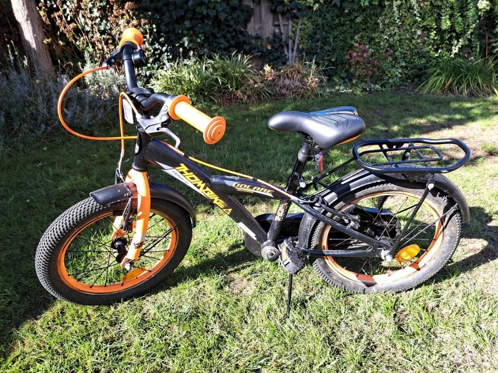 Volare Thombike 16 inch oranje, Ophalen, Zijwieltjes, Velgrem, Volare Thombike