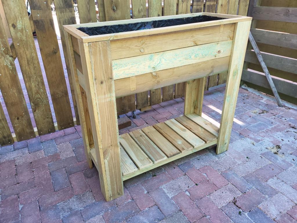 Houten plantenbak op poten met opbergplank, Ophalen, Gebruikt, 100 cm of meer, Balkon