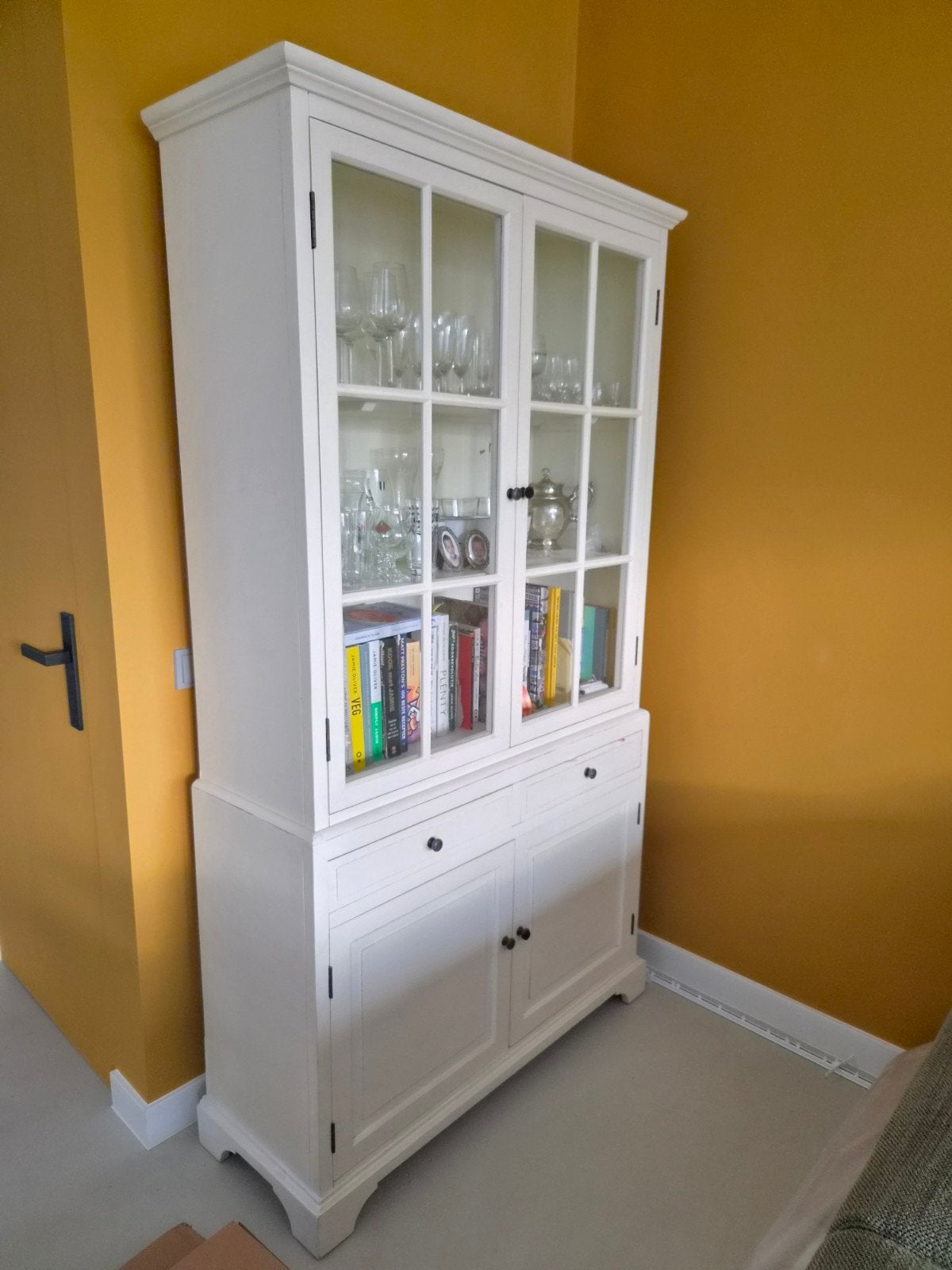 Witte Vitrinekast - 200x110x40 cm - In 2 delen te vervoeren, Huis en Inrichting, Ophalen, Gebruikt, 100 tot 150 cm, 200 cm of meer