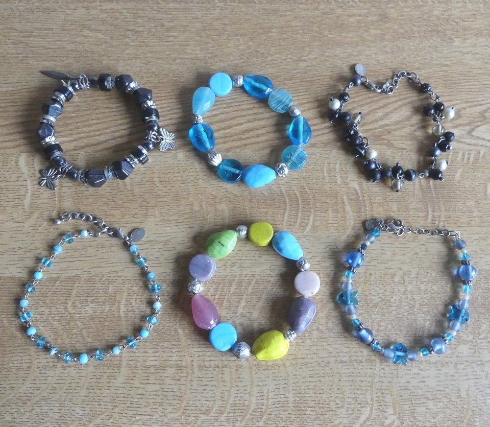 Zes armbanden dames armbandjes blauw zwart MKM design, Overige materialen, Gebruikt, Blauw, Ophalen of Verzenden