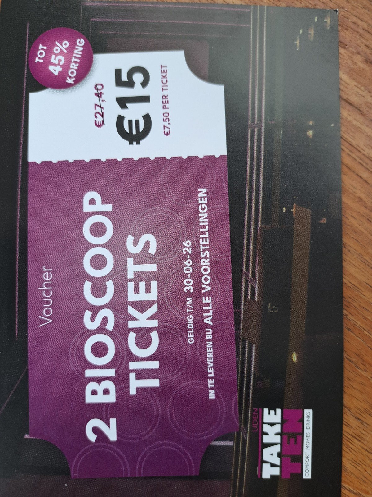 Voucher voor tickets bij Take Ten Uden, Twee personen, Kortingskaartje