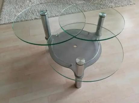 Mid Century Drielaags draaibare glazen salontafel 1960, Ophalen of Verzenden