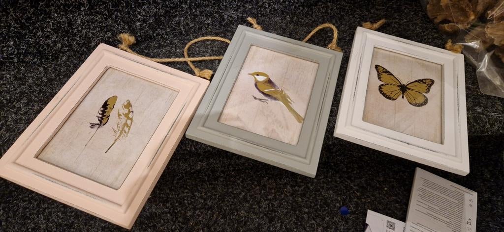 Set van 3 decoratieve fotolijstjes met natuurprints, Minder dan 50 cm, Ophalen of Verzenden, Zo goed als nieuw, Minder dan 50 cm