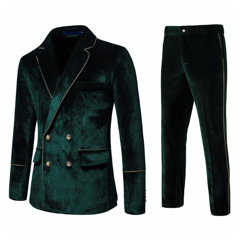 Heren groen fluwelen kostuum pak blazer colbert pantalon, Kleding | Heren, Kostuums en Colberts, Verzenden, Nieuw, Overige maten