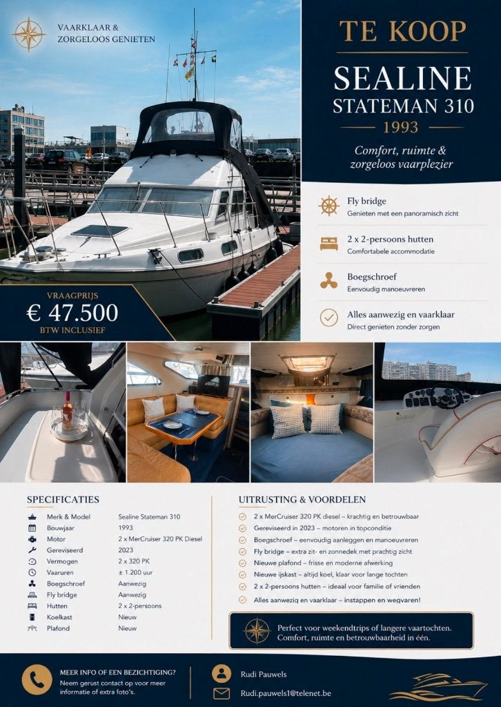 Sealine Statesman 310 - Perfect onderhouden met upgrades, Watersport en Boten, Gebruikt, Diesel, 1 cm, 320 pk