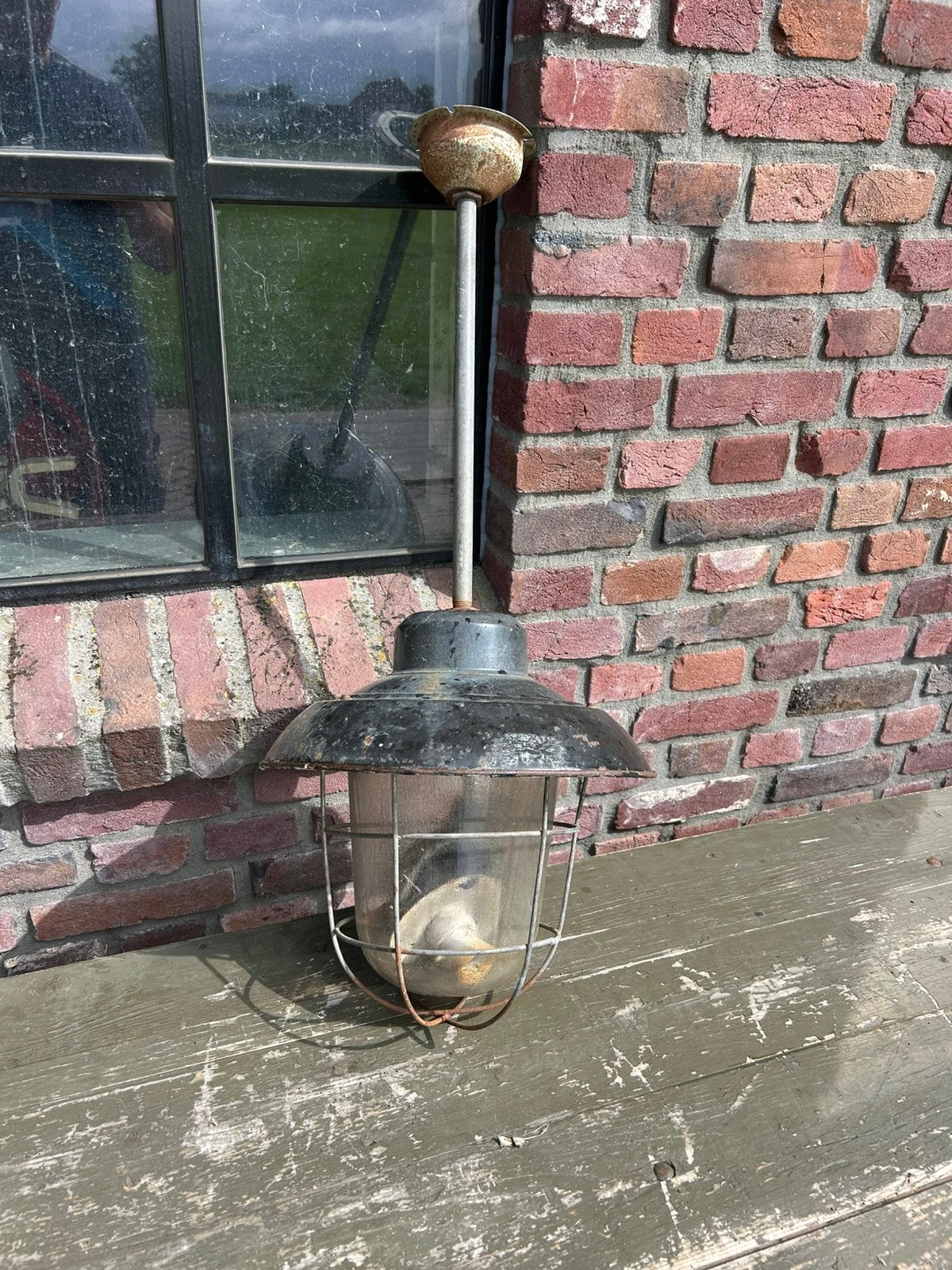 Industriele brocante lamp, Wandlamp, Ophalen of Verzenden, 50 tot 250 watt, IJzer