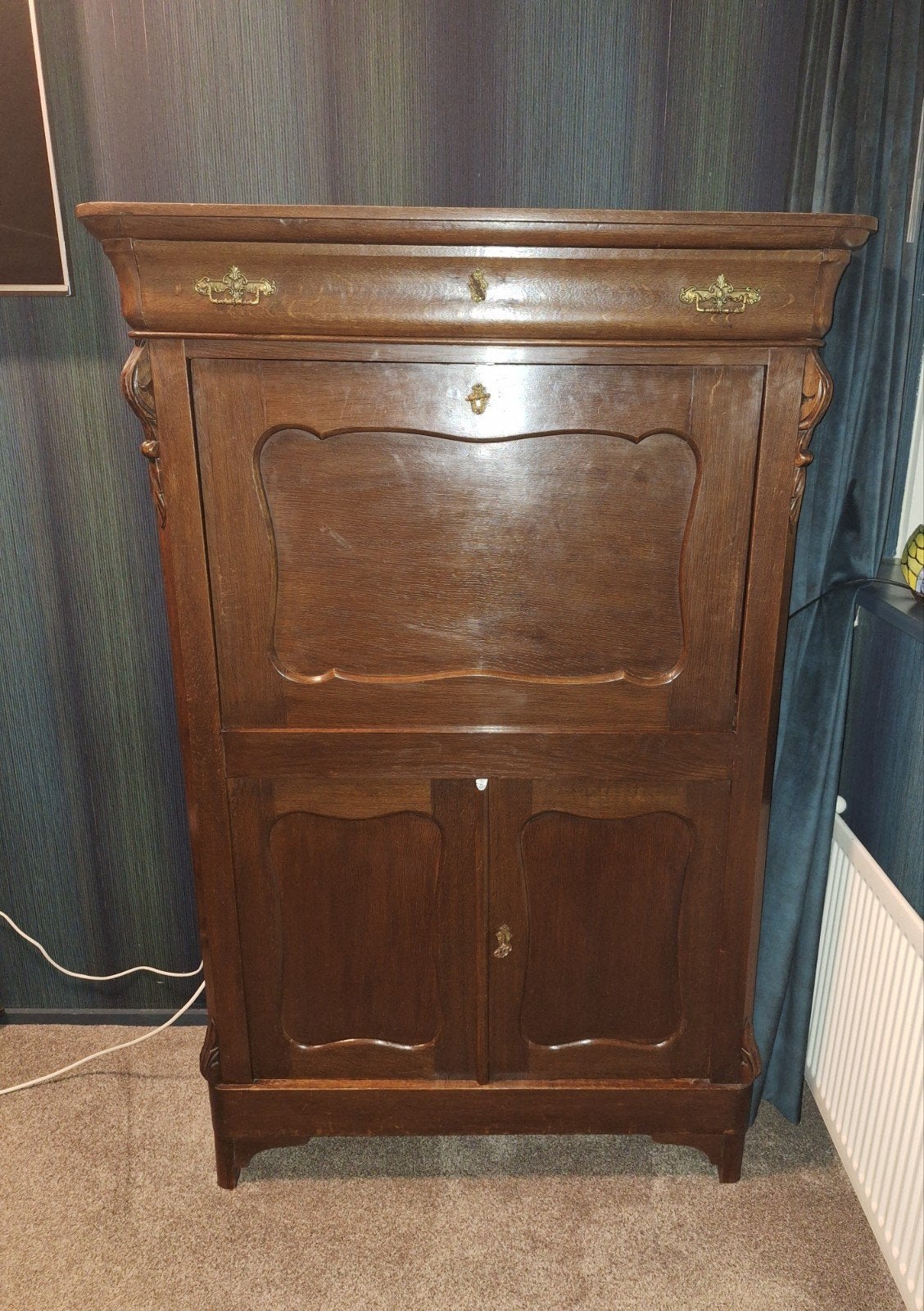 Antiek houten secretaire met veel opbergruimte. 99x 43 x 152, Antiek en Kunst, Ophalen