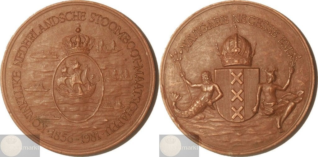 Amsterdam - Historiepenning 1981 'Stoomboot-Maatschappij', Postzegels en Munten, Ophalen of Verzenden, Brons, Nederland