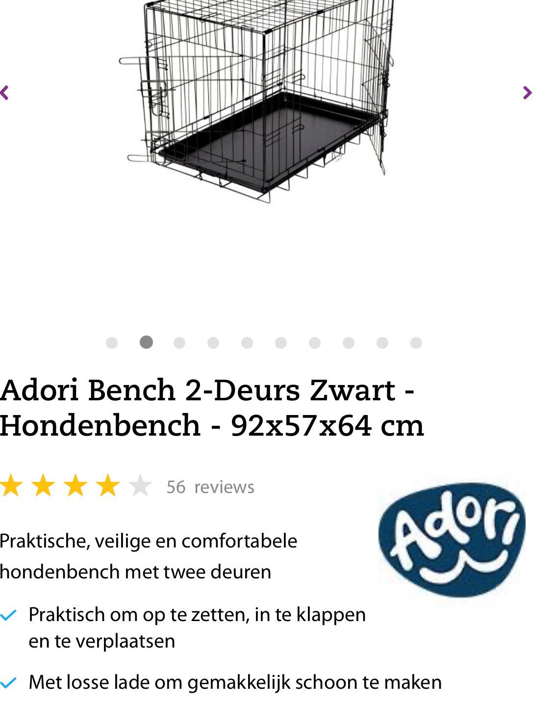 Adori bench zwart 92x57x64, Dieren en Toebehoren, Ophalen, Gebruikt