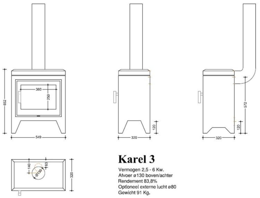 Buntfires Karel 3 eco met achteraansluiting, Buntfires, Buntfires, Ophalen of Verzenden, Vrijstaand