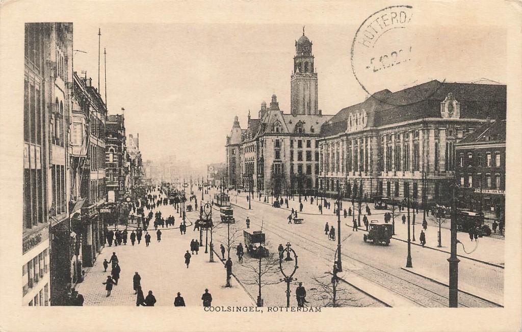 Rotterdam, Coolsingel, Ophalen of Verzenden, 1920 tot 1940, Gelopen, Zuid-Holland