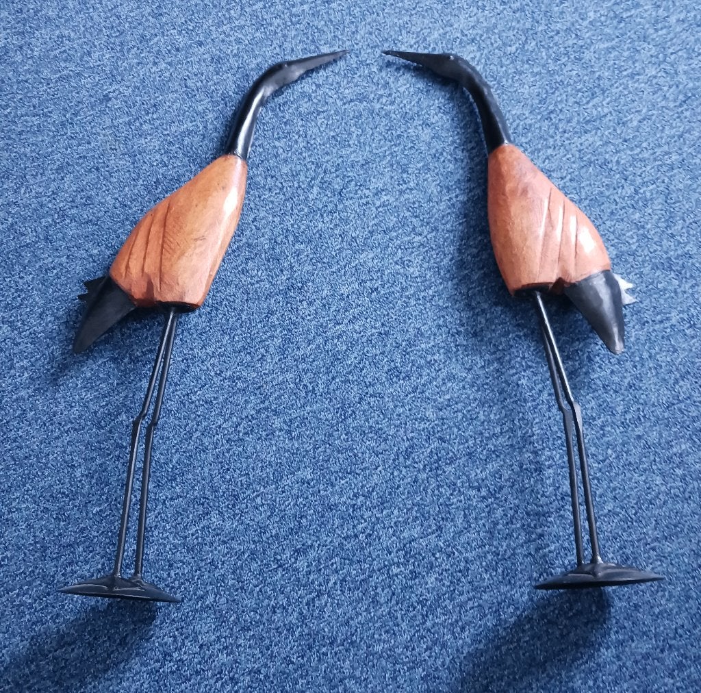 Decoratieve Kraanvogels - Hout en Metaal, Ophalen of Verzenden, Handgemaakt, 20 - 50 cm, Beeld