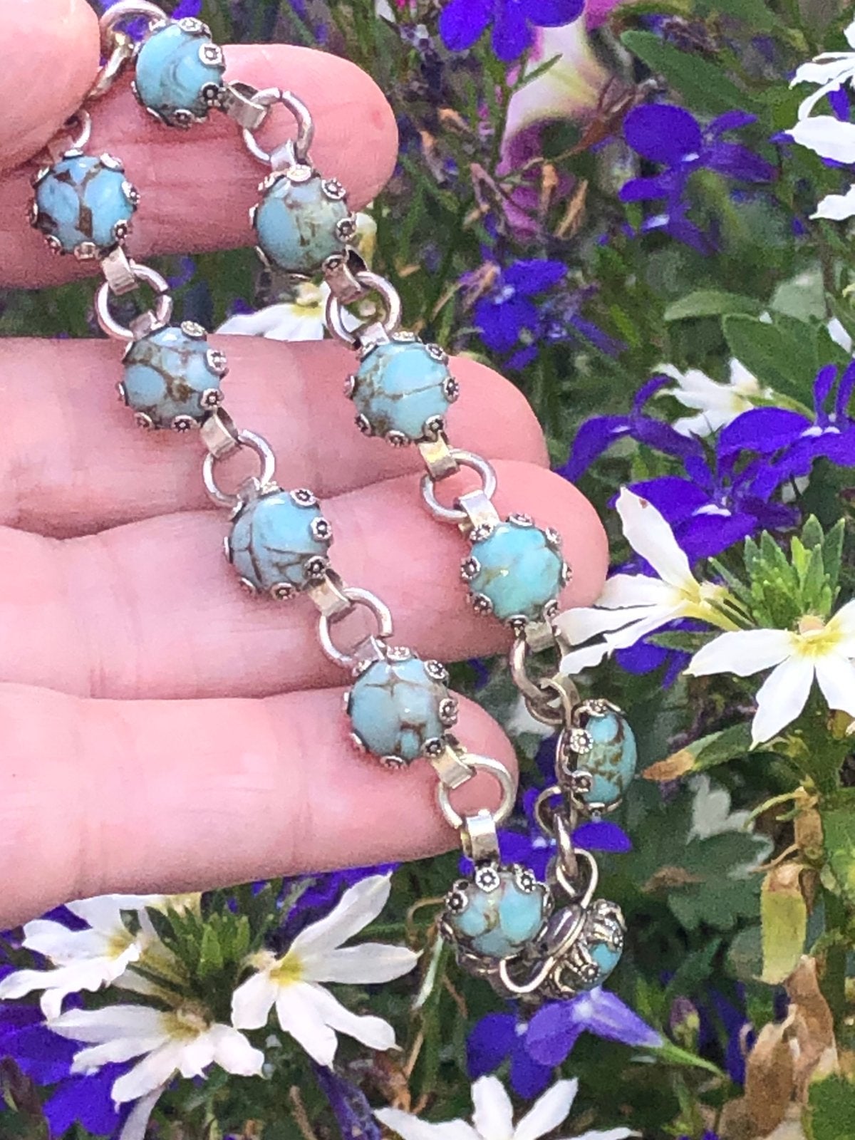 Antiek Armbandje Zilver met Turquoise heel erg mooi!, Ophalen of Verzenden, Zilver, Armband