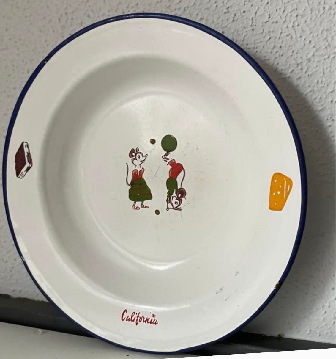 Vintage emaille bordje met muizen en 'California', Ophalen of Verzenden