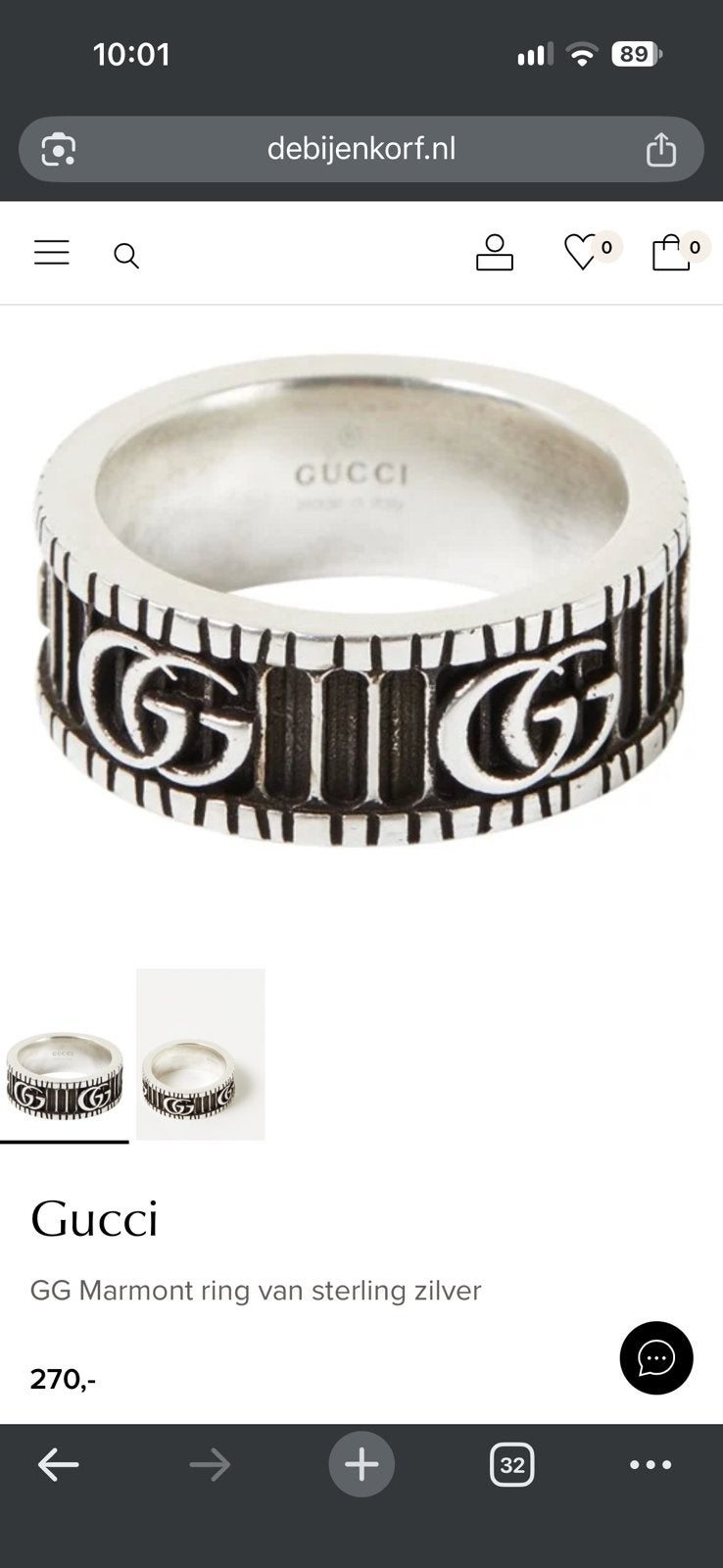 Gucci zilveren ring maat 20 - zware uitvoering, Gebruikt, 20 of groter, Ophalen of Verzenden, Dame of Heer