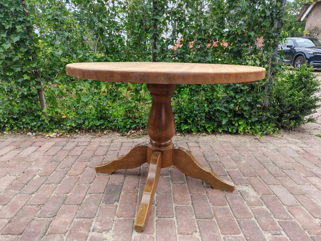 Ronde eiken eettafel 105 cm doorsnede, Huis en Inrichting, Ophalen, Gebruikt, Vier personen, 100 tot 150 cm