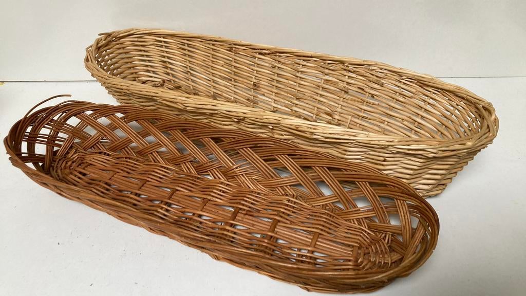 Vintage stokbrood manden 44 en 50cm, Ophalen of Verzenden, Rechthoekig, Riet