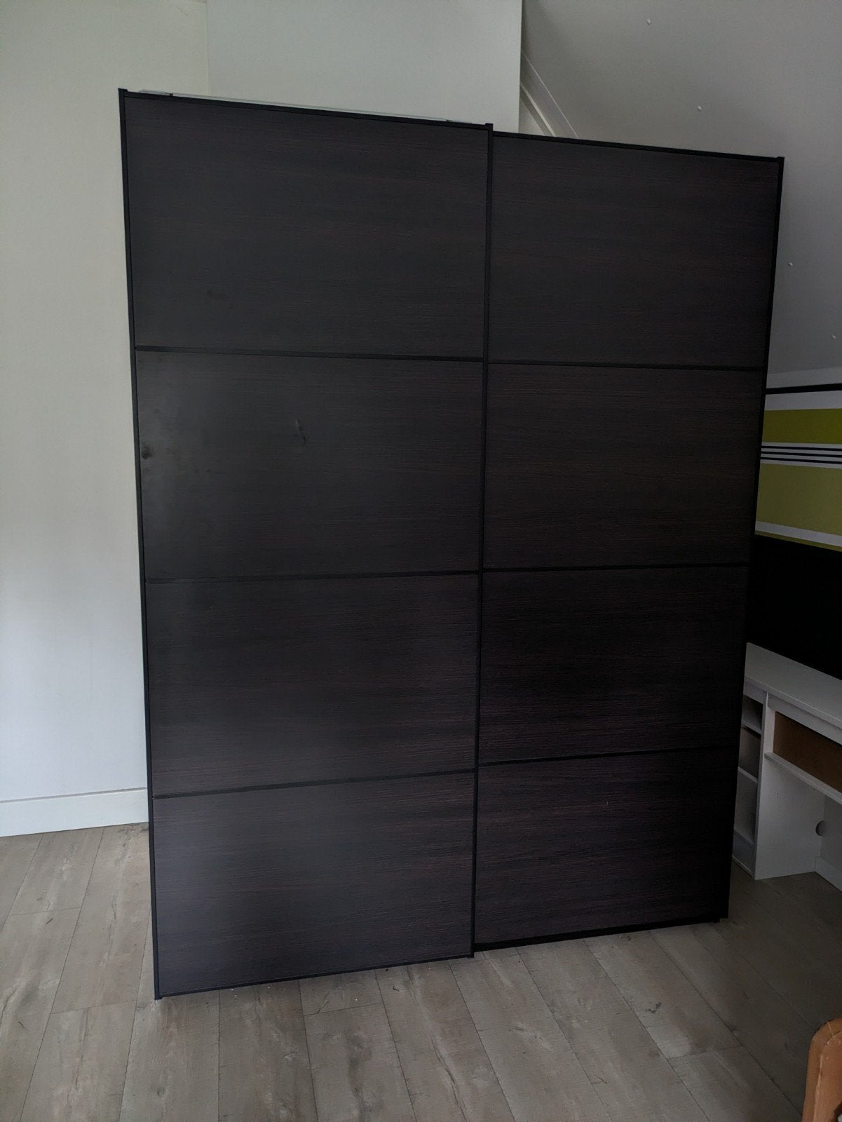 Zwart houten kleding kast met schuifdeuren, Ophalen, Gebruikt, 200 cm of meer, 150 tot 200 cm