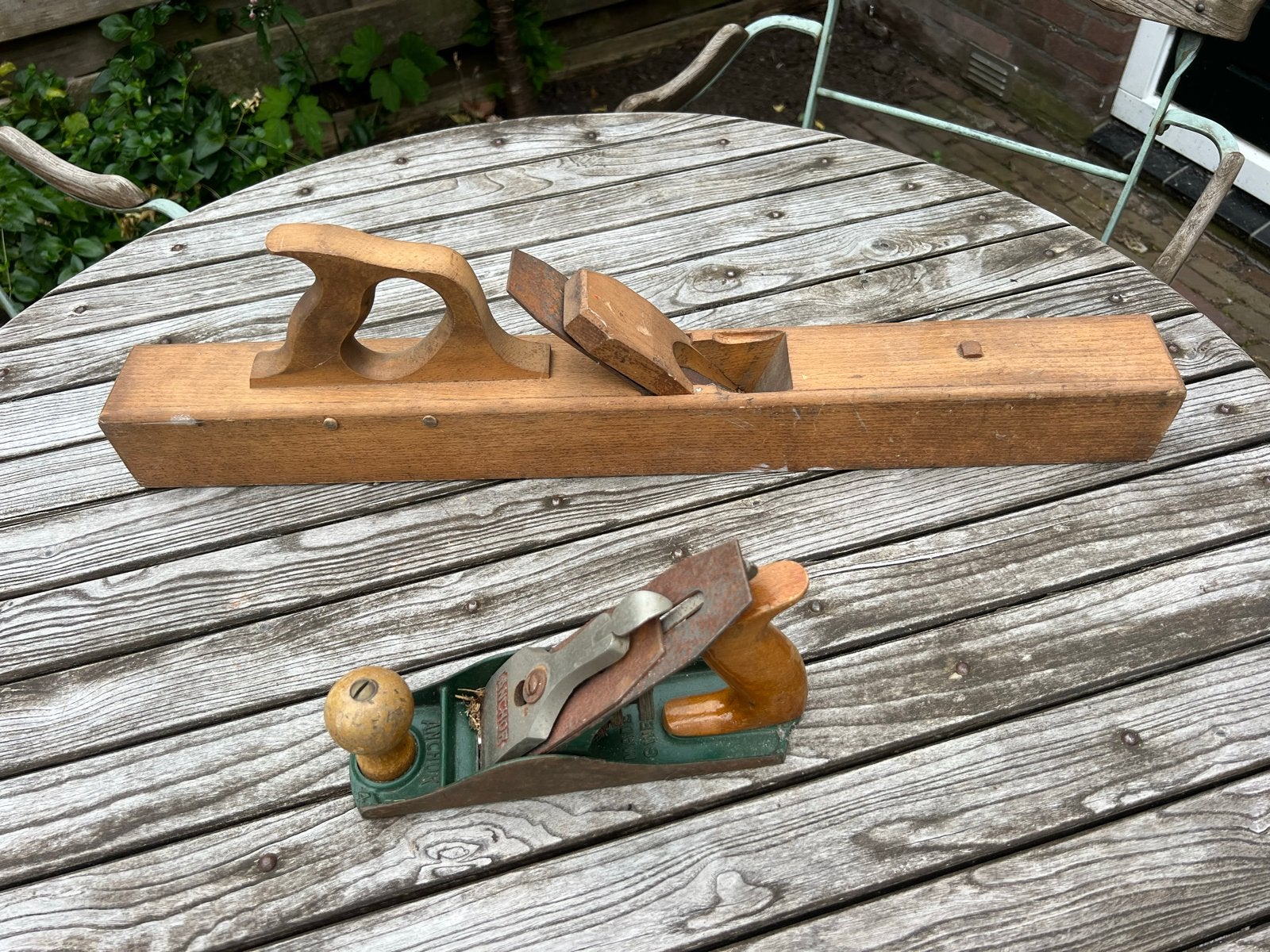 Vintage schaven set: houten en metalen schaaf, Ophalen of Verzenden