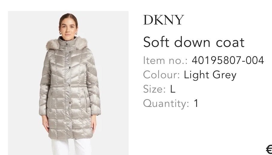 DKNY Damesjas - Gevuld met dons - Maat L, Kleding | Dames, Ophalen of Verzenden, Zo goed als nieuw, Maat 42/44 (L), Grijs