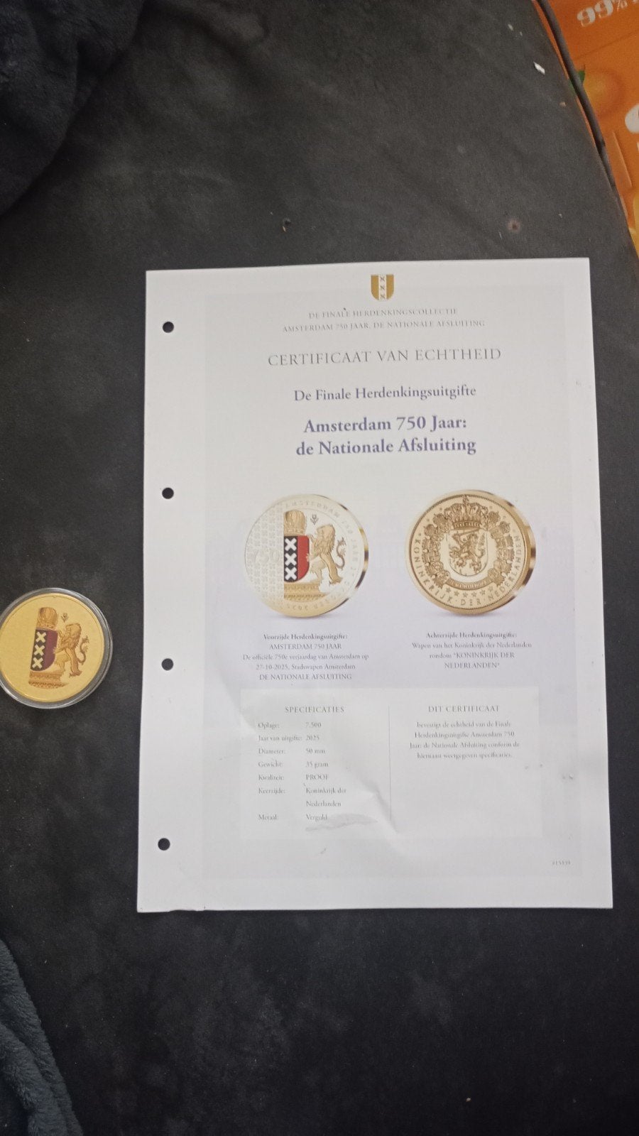 Gouden Munt 750 jaar Amsterdam (zwaar verguld), Postzegels en Munten, Munten | Nederland, Ophalen, Koningin Beatrix, Overige waardes
