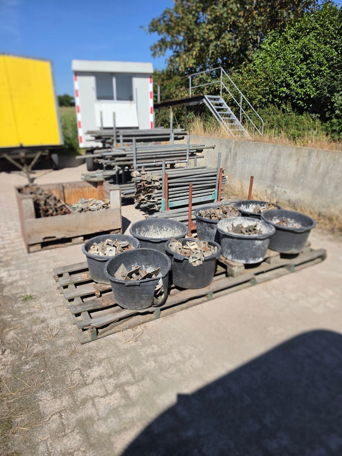 Partij Steigerbuizen, klemmen te koop Steigermateriaal, Ophalen of Verzenden, Gebruikt, Gevelsteiger, 5 meter of hoger