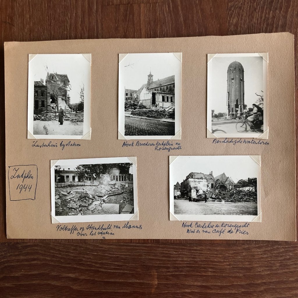 Zutphen. Negen fotootjes van het bombardement van 14 okto-, Verzamelen, Militaria | Tweede Wereldoorlog, Verzenden, Nederland