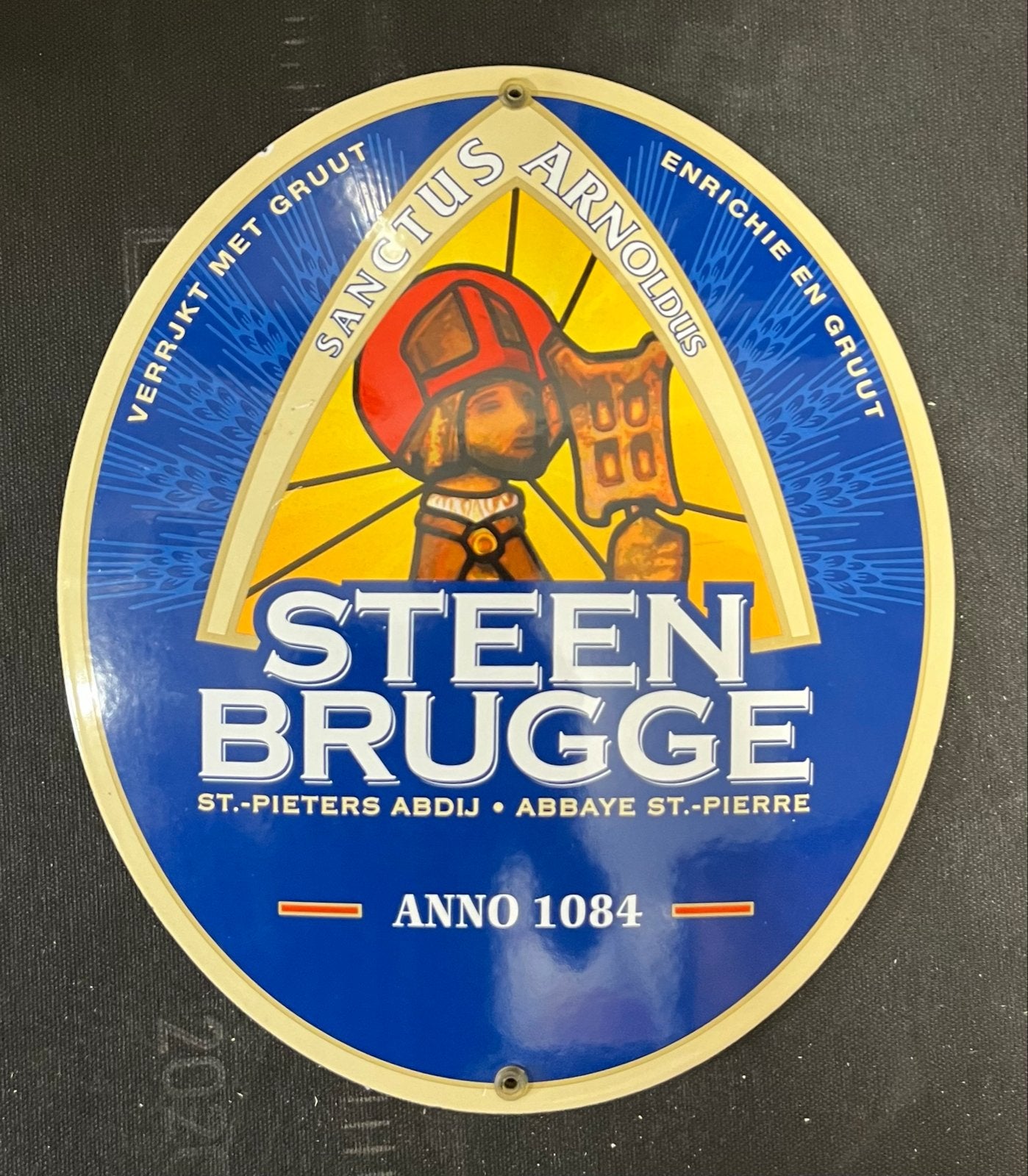 Emaille Bord Steenbrugge Bier - St. Pieters Abdij, Ophalen of Verzenden, Gebruikt, Reclamebord, Plaat of Schild, Overige merken