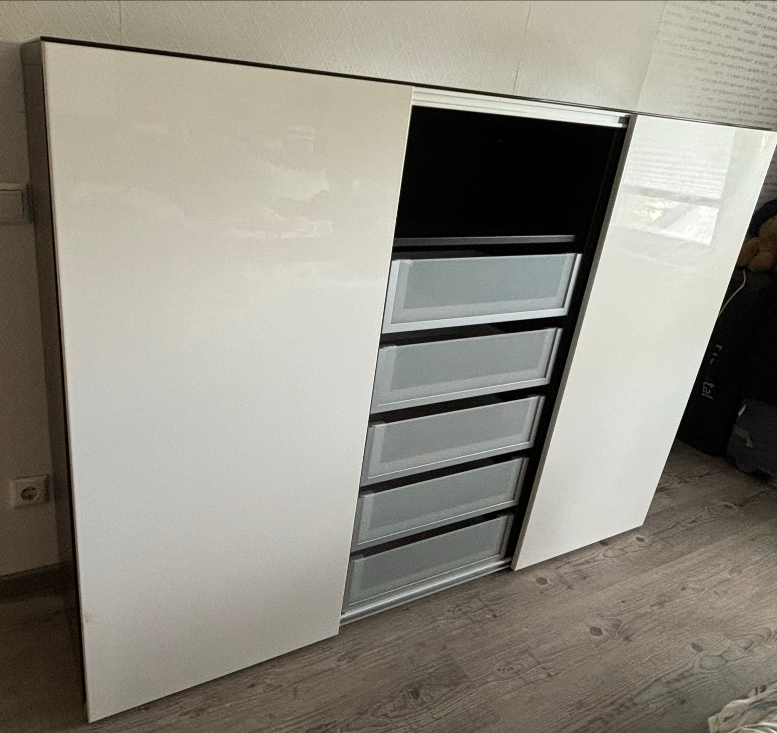 Kast met schuifdeuren en lades - Wit/Zwart, Ophalen, Gebruikt