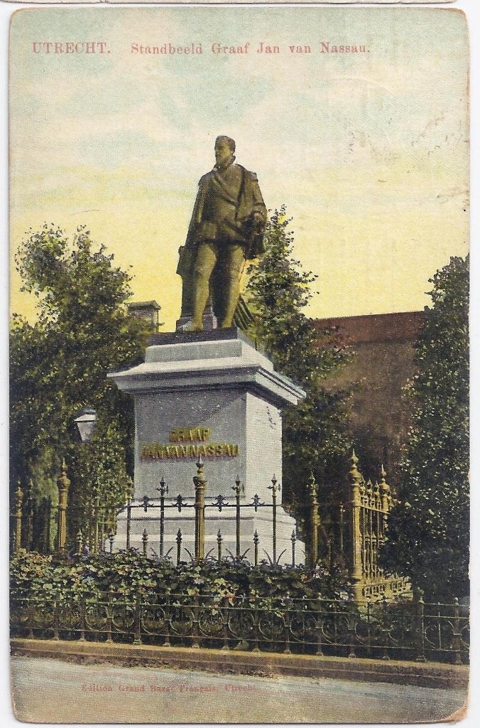 Utrecht standbeeld jan van nassau oude ansichtkaart ( a1911, Ophalen of Verzenden, 1940 tot 1960, Gelopen, Utrecht