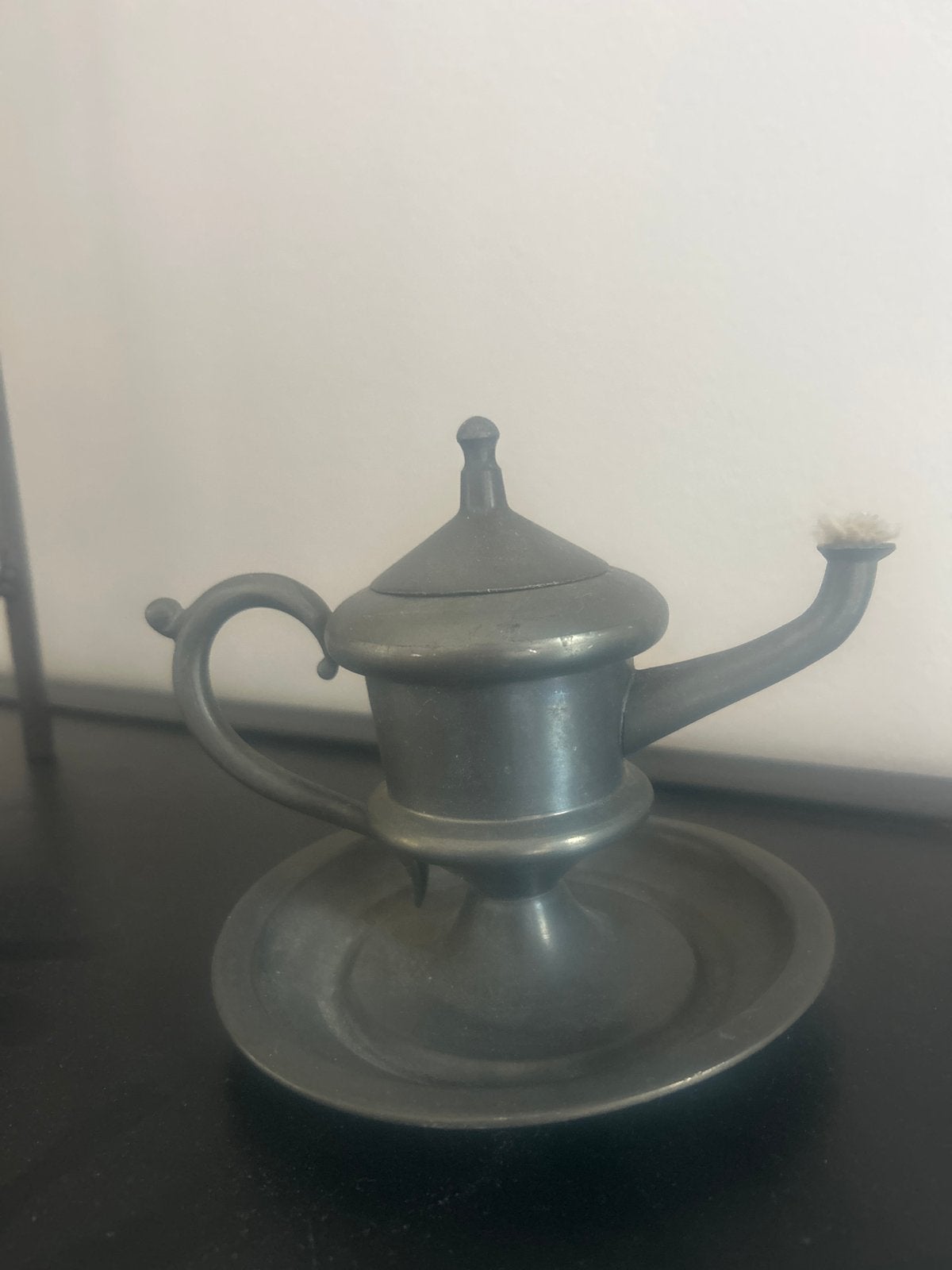 Antieke tinnen olielamp met lont, Antiek en Kunst, Ophalen of Verzenden