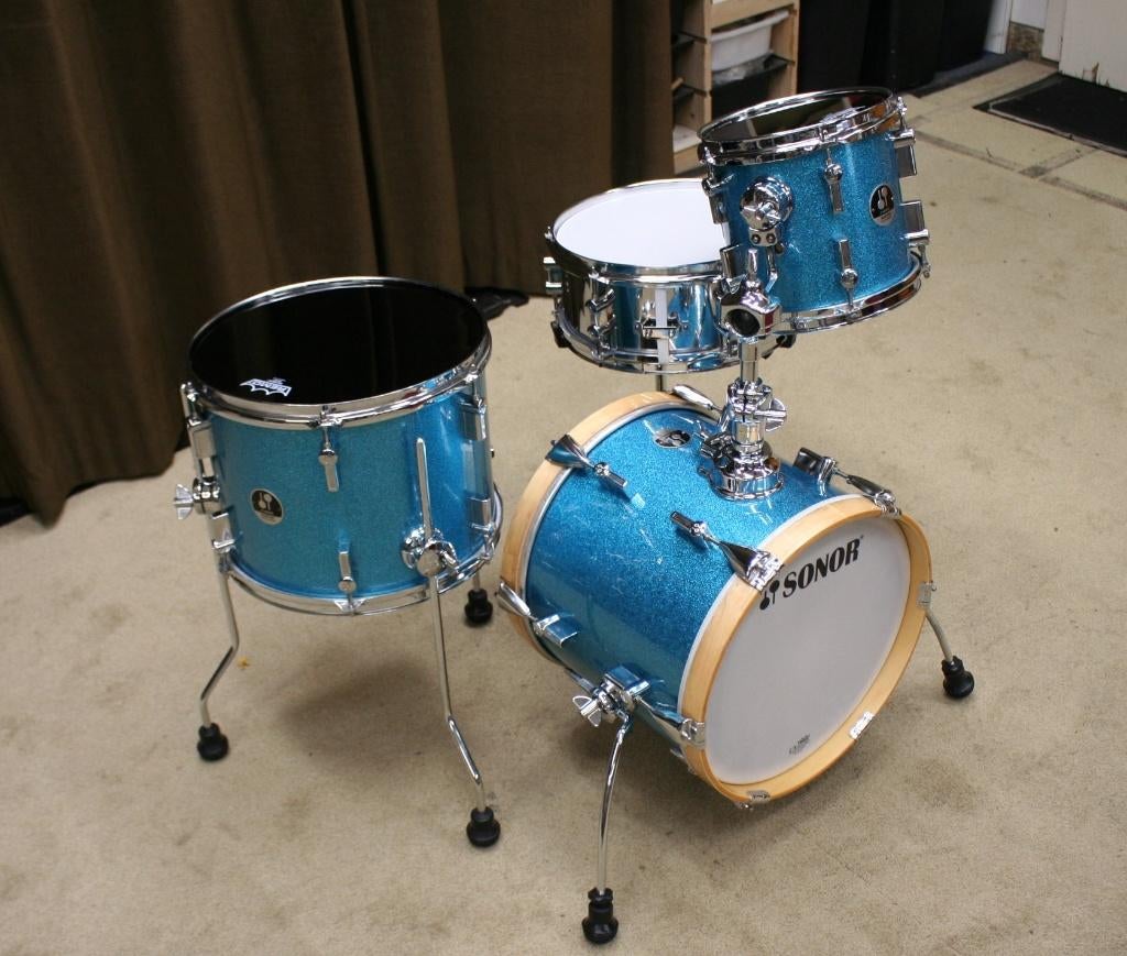 drumstel: sonor martini blue sparkle 14/8/13/12sn, Gebruikt, Ophalen of Verzenden, Sonor, Jouwdrumstel@gmail.com