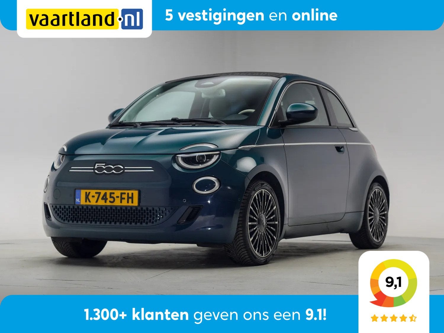 Fiat 500C La Prima 42 kWh Cabrio softtop [ Adaptieve Cruise, Auto's, Fiat, 0 cilinders, Gebruikt, 118 pk, Cabriolet