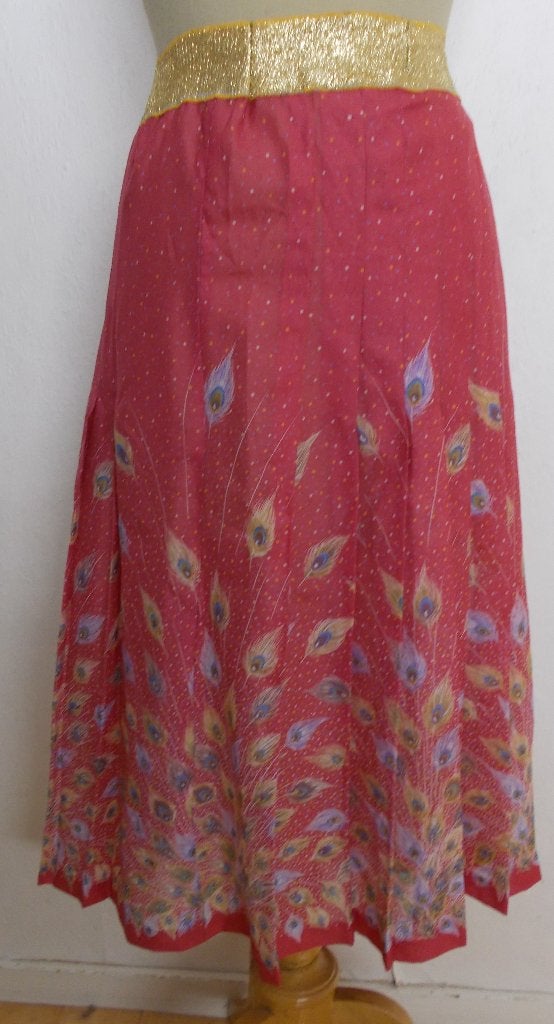 Handgemaakte pauwen veren print rok! L, Kleding | Dames, Rokken, Overige kleuren, Verzenden, Maat 42/44 (L), Zo goed als nieuw