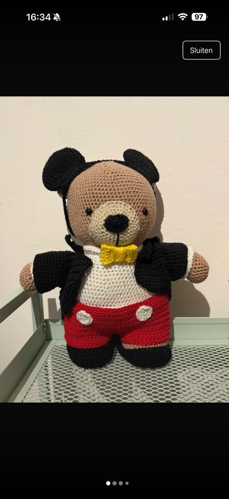 Gehaakte Mickey Mouse beer handgemaakt knuffel, Kinderen en Baby's, Speelgoed | Knuffels en Pluche, Disney, Disney, Handgemaakt
