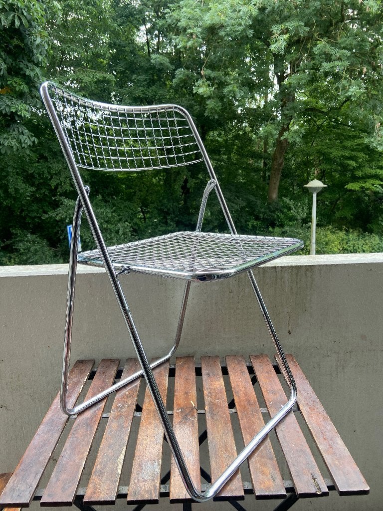 niels gammelgaard ikea netstoel klapstoel vintage zilver, Ophalen, Gebruikt, Metaal, Eén