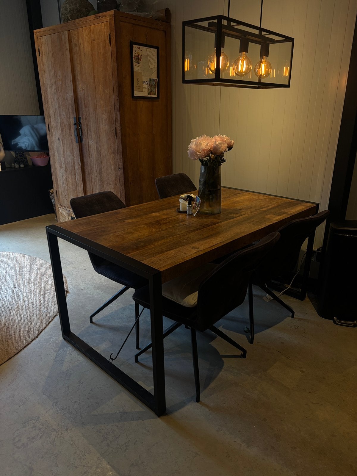 Eettafel 90 x 160 zwart staal als nieuw, Huis en Inrichting, Tafels | Eettafels, Ophalen, 50 tot 100 cm, Zo goed als nieuw, 150 tot 200 cm