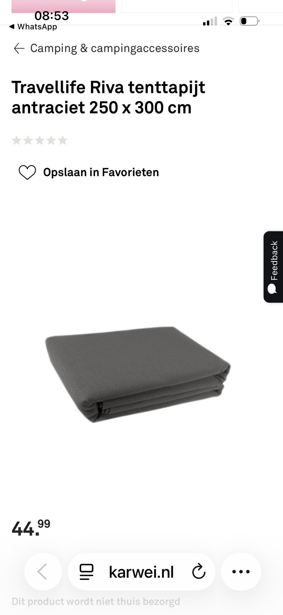 Travelife Riva tenttapijt antraciet 250x300 cm 2 stuks, Ophalen, Gebruikt